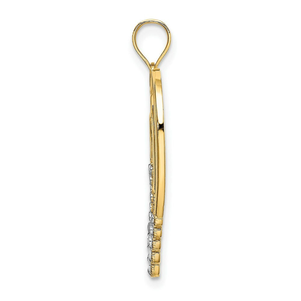 14K Yellow Gold with White Rhodium with Diamond-cut Polished Hearts Charm Pendant