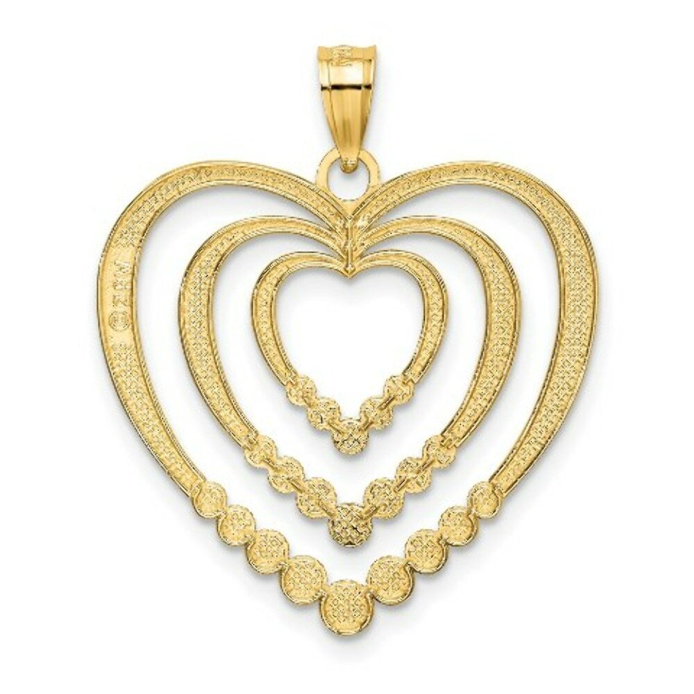 14K Yellow Gold with White Rhodium with Diamond-cut Polished Hearts Charm Pendant