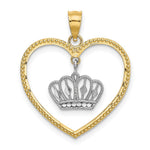 Load image into Gallery viewer, 14K Two-tone Gold Beaded Heart Dangling Crown Charm Pendant
