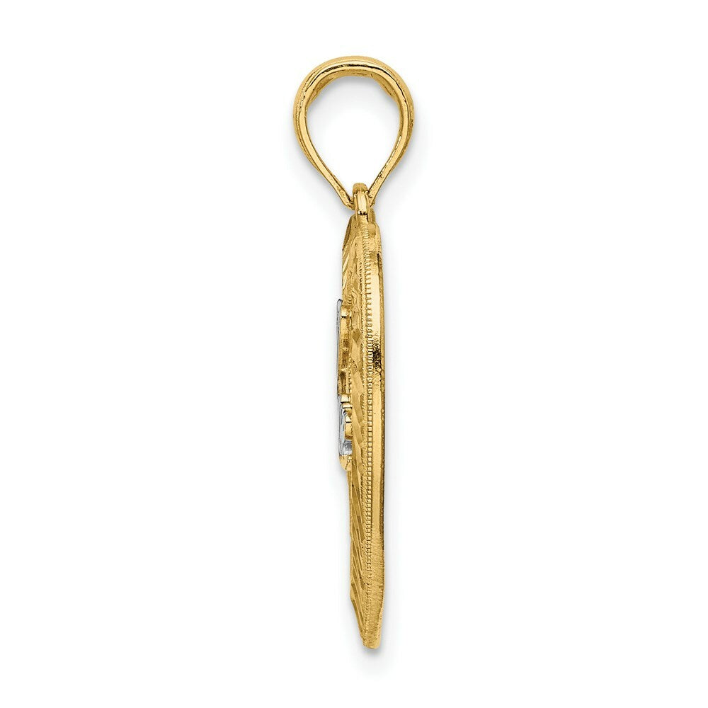 14K Yellow Gold with White Rhodium-Plated Diamond-cut Love Heart Charm Pendant
