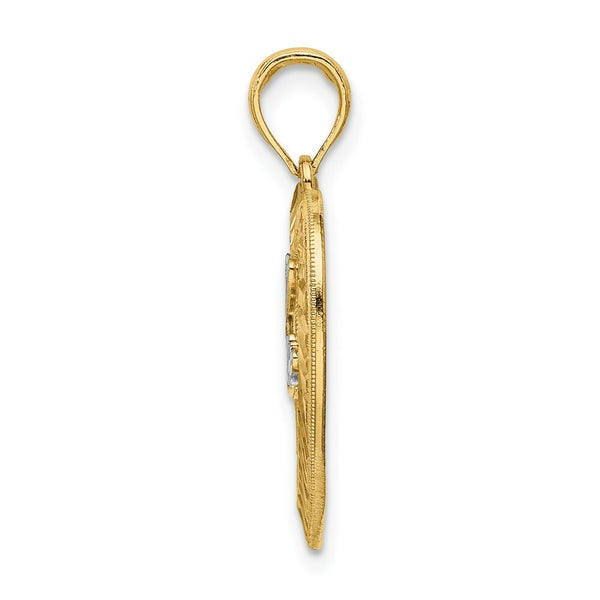 14K Yellow Gold with White Rhodium-Plated Diamond-cut Love Heart Charm Pendant
