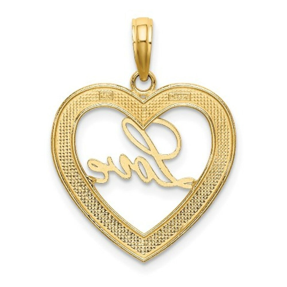 14K Yellow Gold with White Rhodium-Plated Diamond-cut Love Heart Charm Pendant