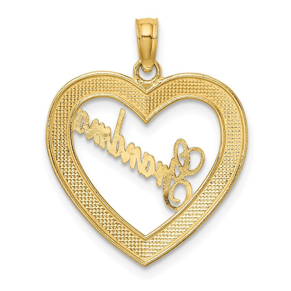 14K Yellow Gold with White Rhodium Diamond-cut Heart Frame Grandma Charm Pendant