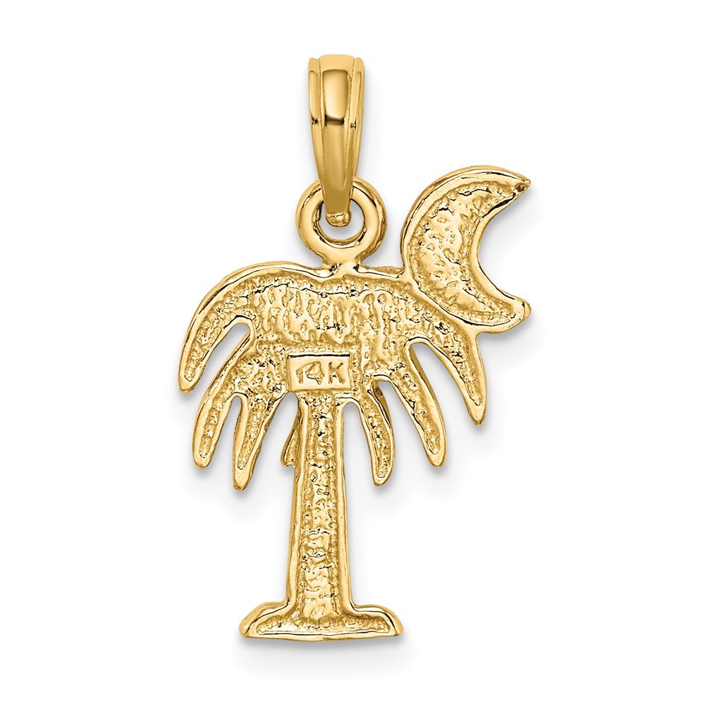 14K Yellow Gold with White Rhodium with Polished Charelston Palm Tree Charm Pendant