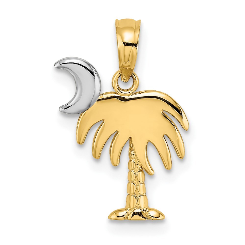 14K Yellow Gold with White Rhodium-Plated Charleston Palm Tree Charm Pendant