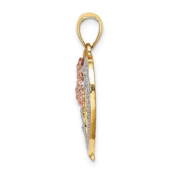 14K Tri-Color Gold Flower Heart Charm Pendant