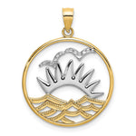 Load image into Gallery viewer, 14k Yellow Gold and White Rhodium Sunset with water In Round Frame Charm Pendant
