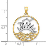 Load image into Gallery viewer, 14k Yellow Gold and White Rhodium Sunset with water In Round Frame Charm Pendant
