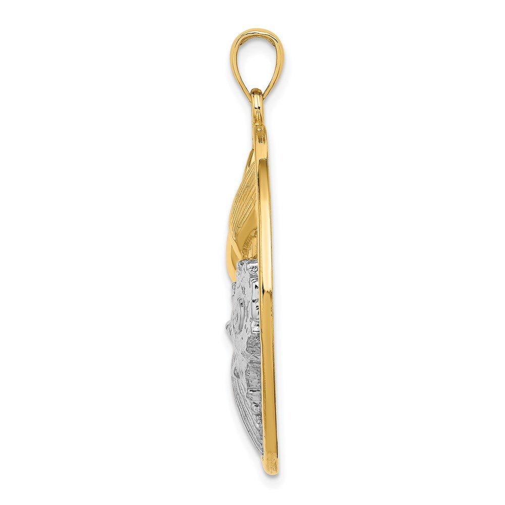 14k Yellow Gold and White Rhodium SHELL CLUSTER In Round Frame Charm Pendant