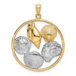 Load image into Gallery viewer, 14k Yellow Gold and White Rhodium SHELL CLUSTER In Round Frame Charm Pendant
