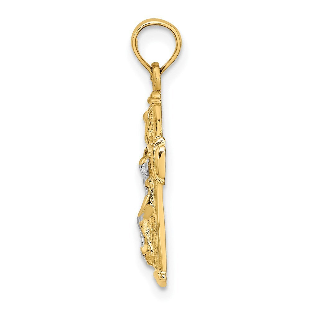 14K Two-tone Gold Polished Block Crucifix INRI Charm Pendant