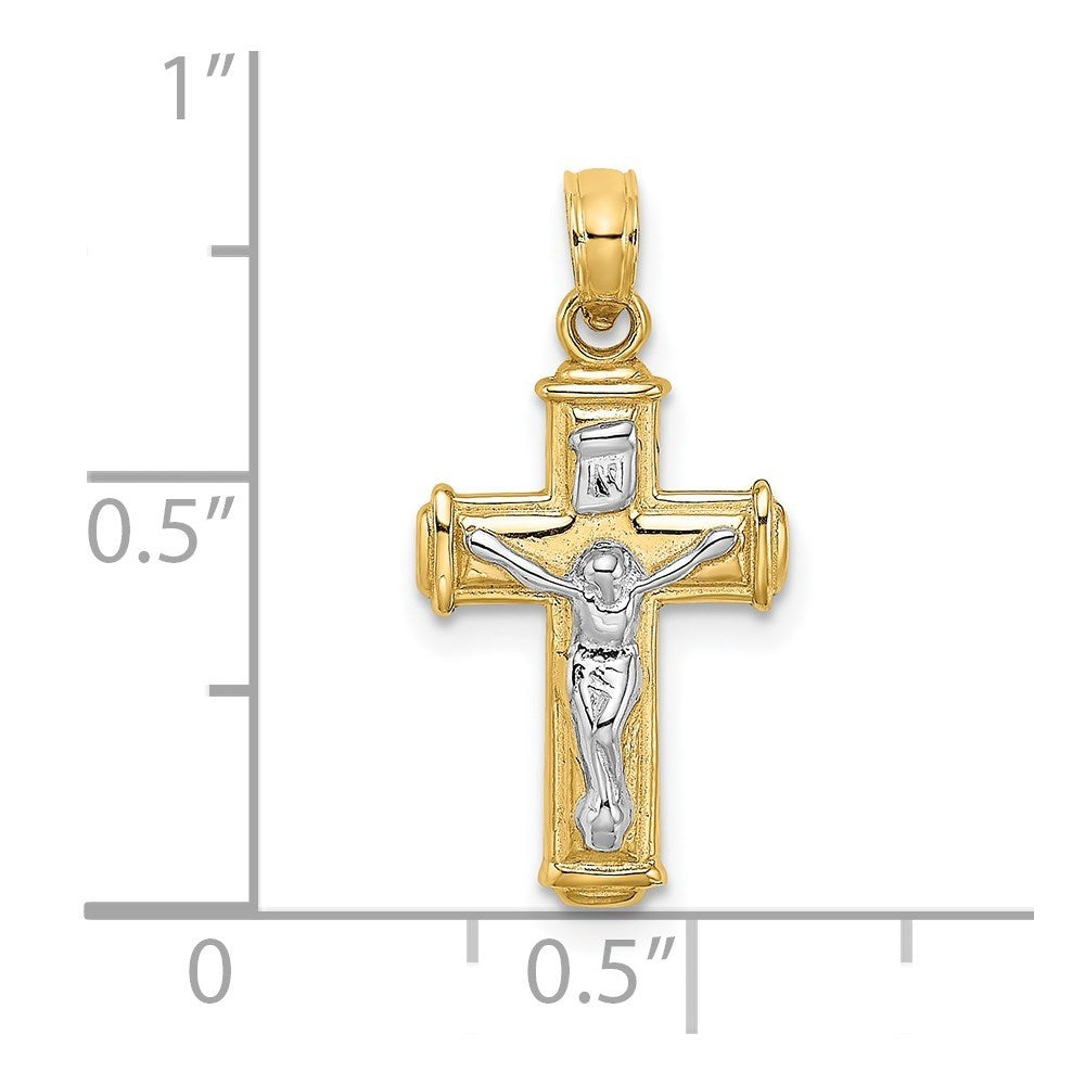 14K Two-tone Gold Polished Block Crucifix INRI Charm Pendant