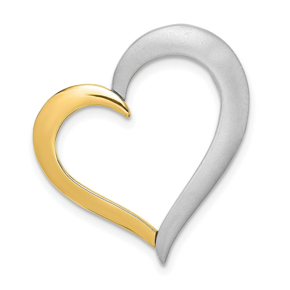 14K Two-tone Gold Textured Polished Heart Charm Pendant