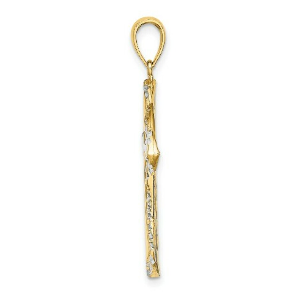 14K Yellow Gold with White Rhodium with Diamond-cut Reversible Cross Charm Pendant
