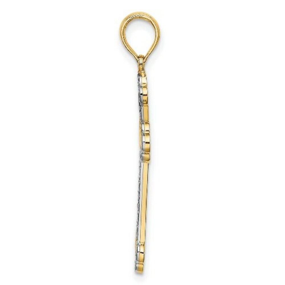 14K Yellow Gold with White Rhodium with Diamond-cut Reversible Cross Charm Pendant