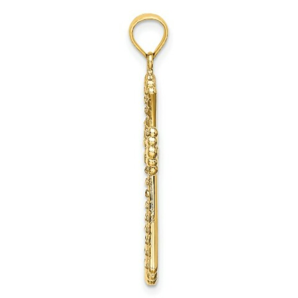 14K Yellow Gold with White Rhodium with Diamond-cut Reversible Cross Charm Pendant