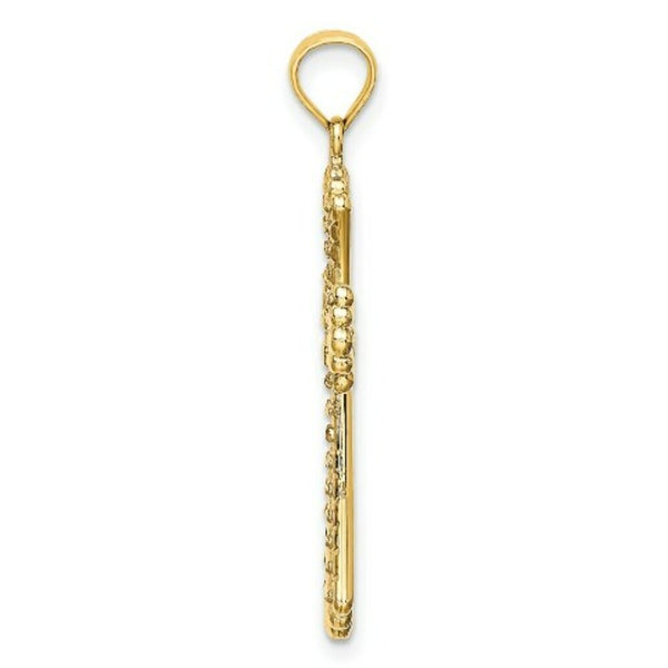 14K Yellow Gold with White Rhodium with Diamond-cut Reversible Cross Charm Pendant