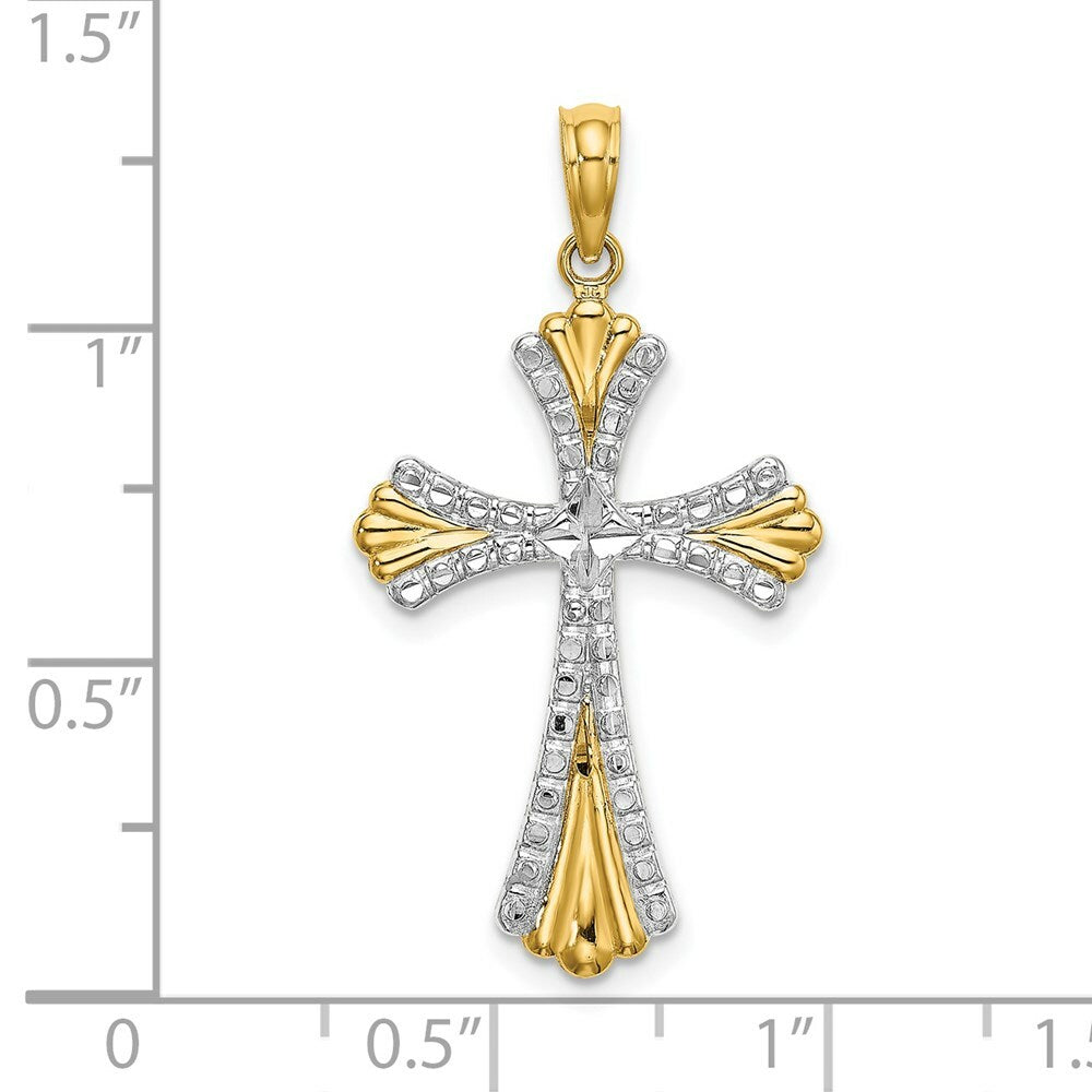 14K Yellow Gold with White Rhodium with Diamond-cut Reversible Cross Charm Pendant