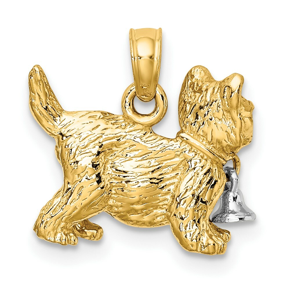 14K Two-tone Gold 3-D Cat Dangling Bell Charm Pendant