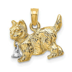 Load image into Gallery viewer, 14K Two-tone Gold 3-D Cat Dangling Bell Charm Pendant
