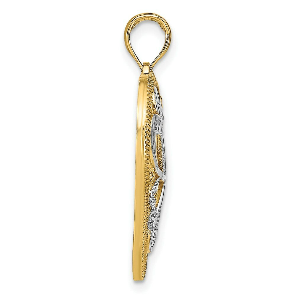 14K Yellow Gold with White Rhodium with Filigree Heart Charm Pendant