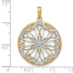 Load image into Gallery viewer, 14K Yellow Gold with White Rhodium Filigree Center In Round Frame Charm Pendant
