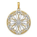 Load image into Gallery viewer, 14K Yellow Gold with White Rhodium Filigree Center In Round Frame Charm Pendant
