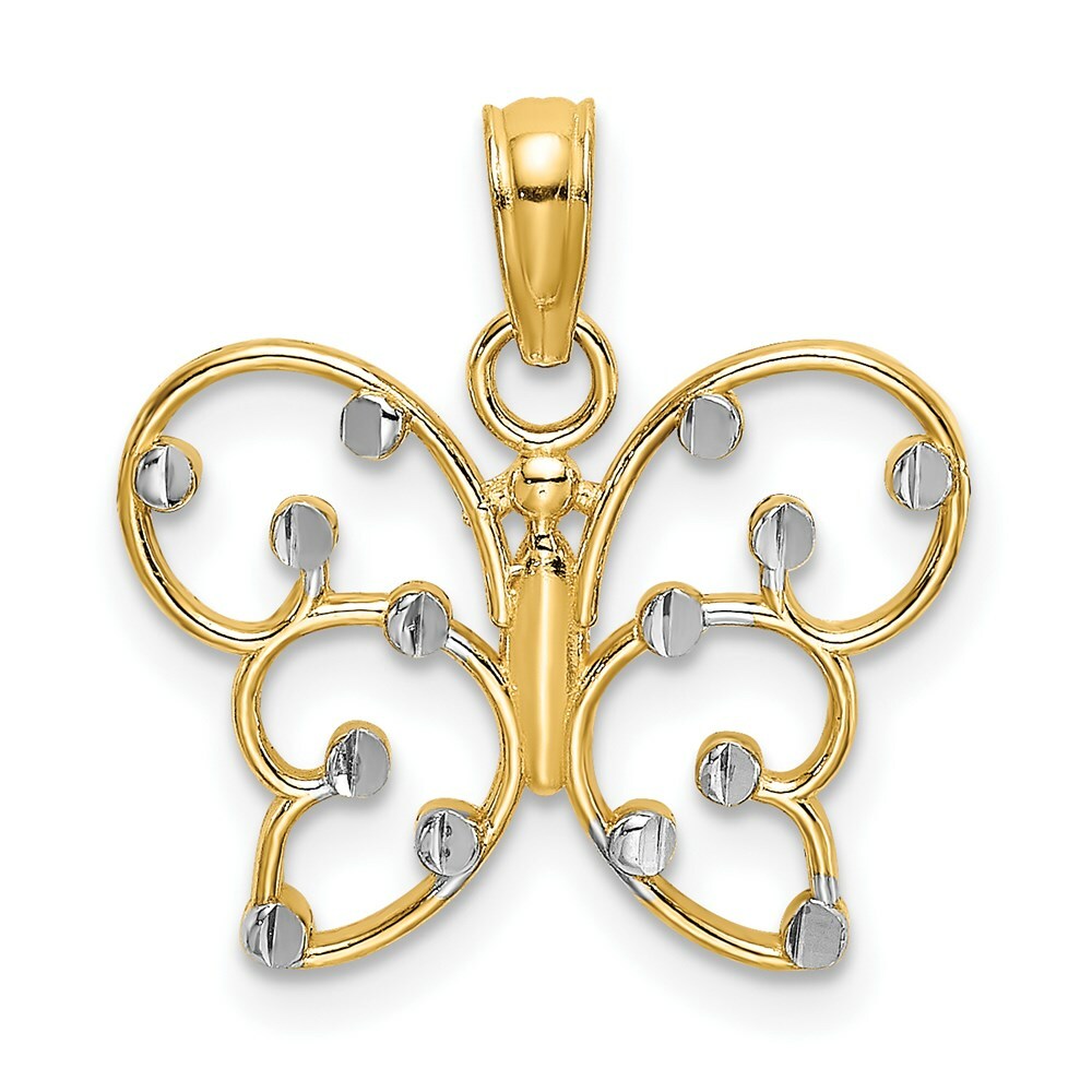 14K Yellow Gold with White Rhodium-Plated Butterfly Charm Pendant