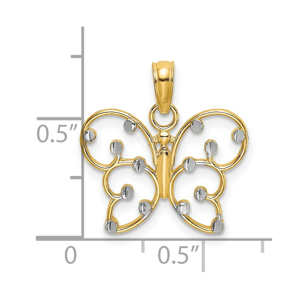 14K Yellow Gold with White Rhodium-Plated Butterfly Charm Pendant