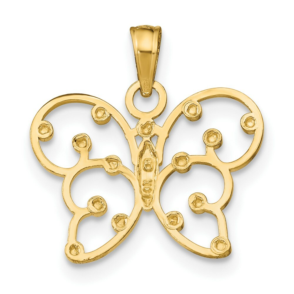 14K Yellow Gold with White Rhodium-Plated Butterfly Charm Pendant