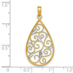Load image into Gallery viewer, 14K Yellow Gold with White Rhodium Beaded Filigree with Diamond-cut Teardrop Charm Pendant
