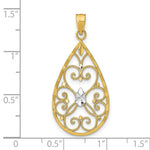 Load image into Gallery viewer, 14K Yellow Gold with White Rhodium with Heart Beaded Filigree with Diamond-cut Teardrop Charm Pendant
