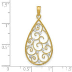 Load image into Gallery viewer, 14K Yellow Gold with White Rhodium Beaded Filigree with Diamond-cut Teardrop Charm Pendant
