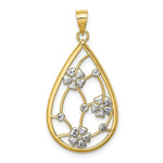 Load image into Gallery viewer, 14K Yellow Gold with White Rhodium Flowers In Teardrop Frame Charm Pendant
