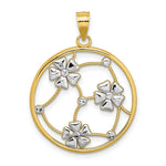 Load image into Gallery viewer, 14K Yellow Gold with White Rhodium Flowers In Beaded Round Frame Charm Pendant
