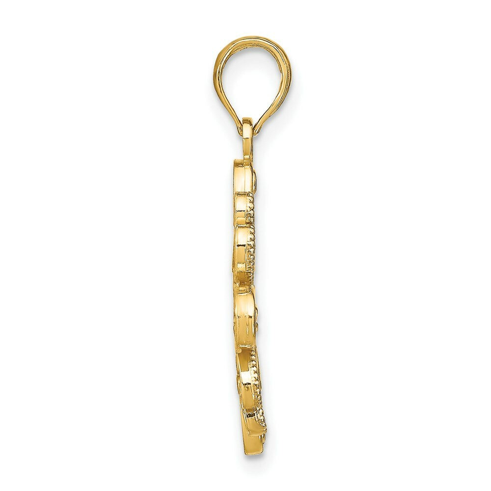 14K Yellow Gold with White Rhodium Beaded Heart Petals In Heart Charm Pendant