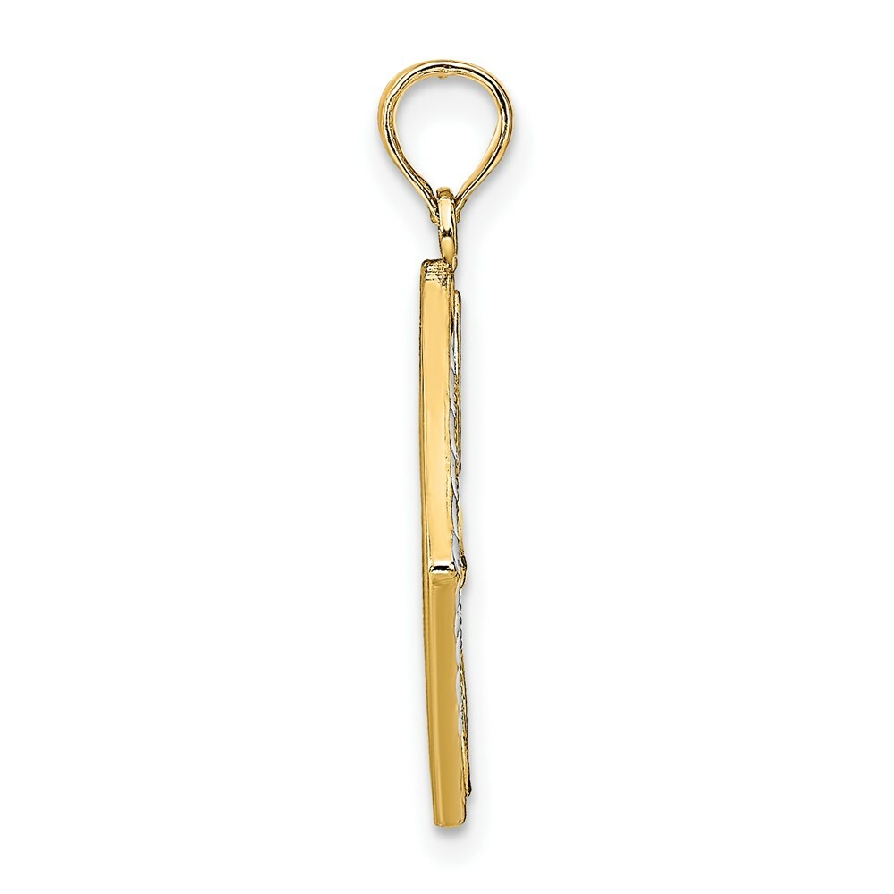 14K Yellow Gold with White Rhodium Flower with Cross Fashion Marquise Charm Pendant