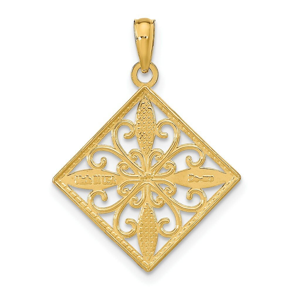 14K Yellow Gold with White Rhodium Flower with Cross Fashion Marquise Charm Pendant