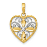 Load image into Gallery viewer, 14K Yellow Gold with White Rhodium Beaded Filigree Fashion Heart Charm Pendant
