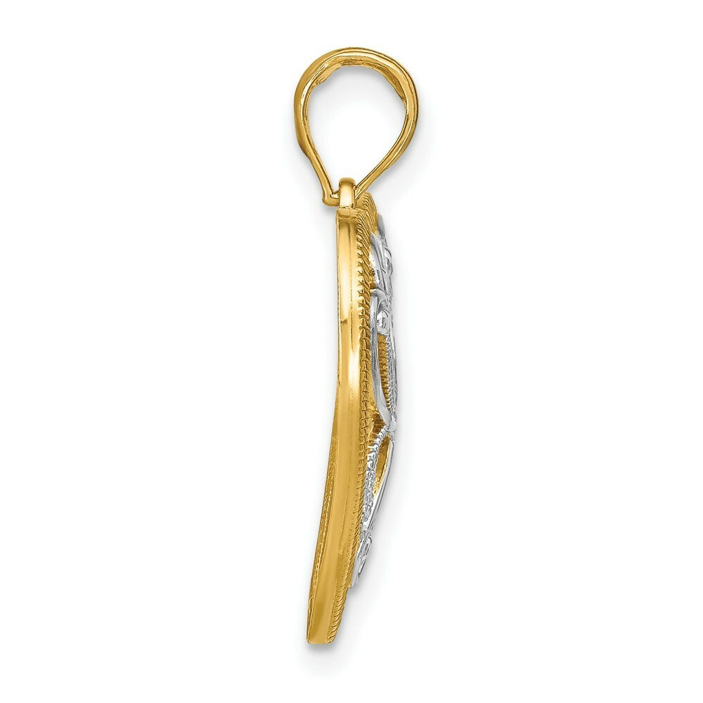 14K Yellow Gold with White Rhodium Filigree Heart Charm Pendant