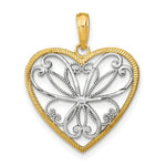 Load image into Gallery viewer, 14K Yellow Gold with White Rhodium Filigree Heart Charm Pendant
