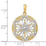 Load image into Gallery viewer, 14K Yellow Gold with White Rhodium Filigree Center Round Frame Charm Pendant
