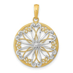 Load image into Gallery viewer, 14K Yellow Gold with White Rhodium Filigree Center Round Frame Charm Pendant
