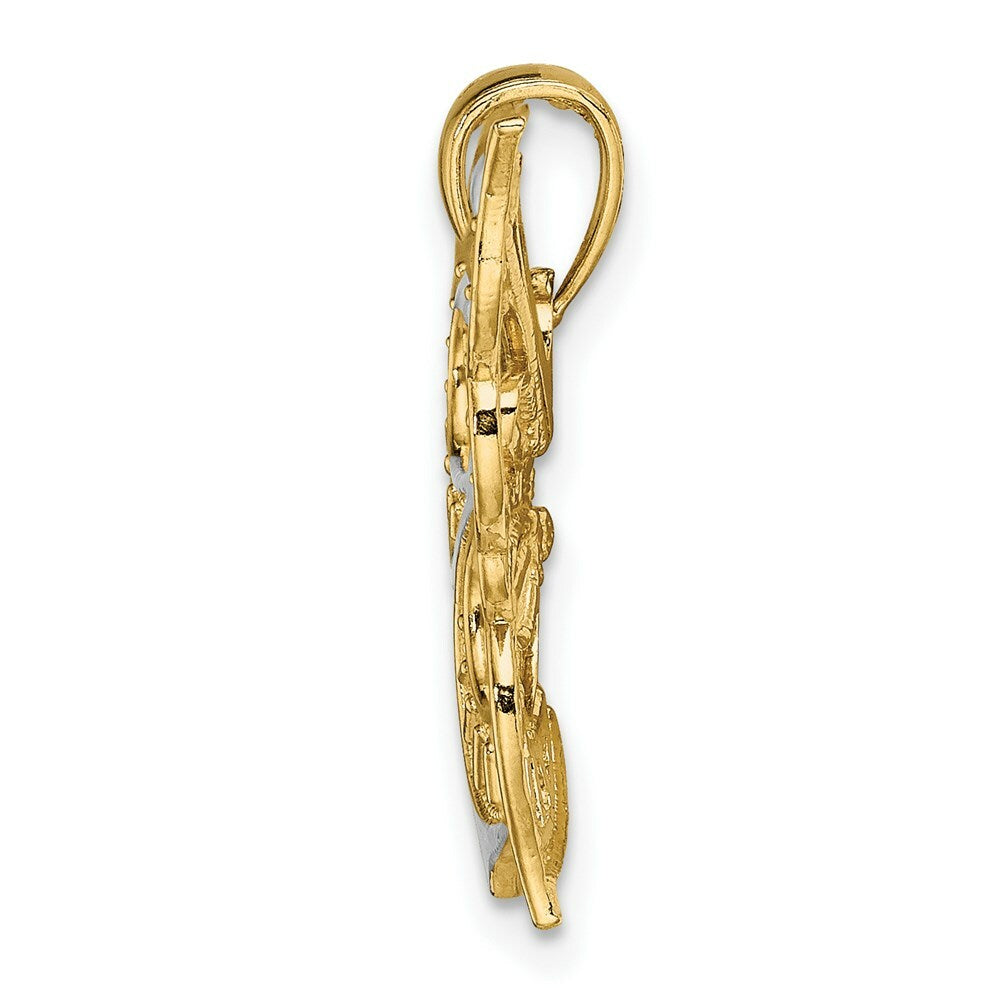 14K Two-tone Gold Diamond-cut Butterfly Charm Pendant