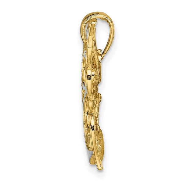 14K Two-tone Gold Diamond-cut Butterfly Charm Pendant