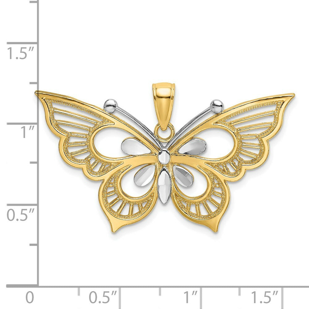 14K Two-tone Gold Diamond-cut Butterfly Charm Pendant