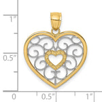 Load image into Gallery viewer, 14K Yellow Gold with White Rhodium Filigree Heart Charm Pendant
