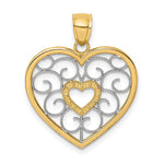 Load image into Gallery viewer, 14K Yellow Gold with White Rhodium Filigree Heart Charm Pendant
