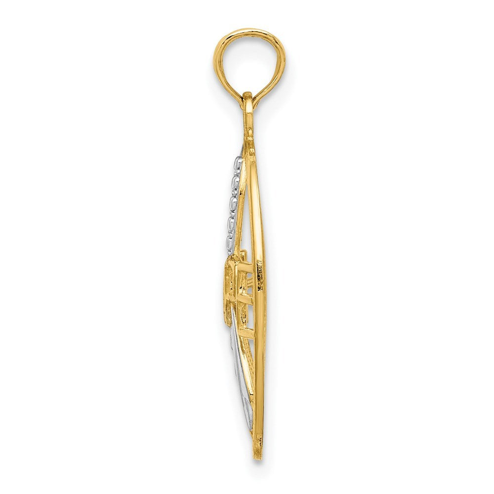 14k Yellow Gold and White Rhodium Textured HOPE With Ribbon Charm Pendant