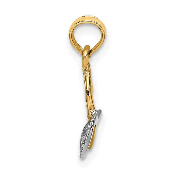 14K Two-Tone Gold Polished 2-D Hearts Interwined Charm Pendant
